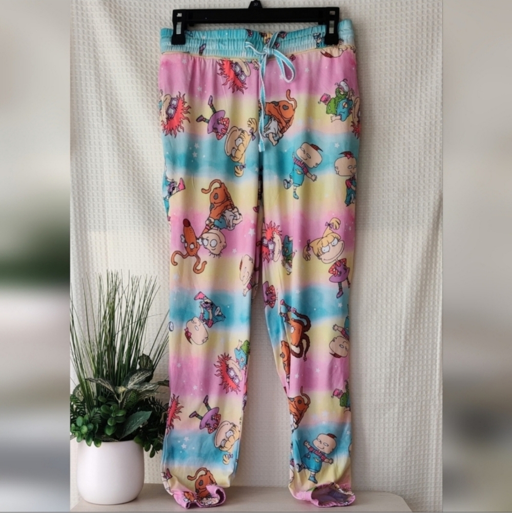 💰Nickelodeon Women's Pink, Blue Yellow, Rug Rats Print PJ Jogger Pants Size XS